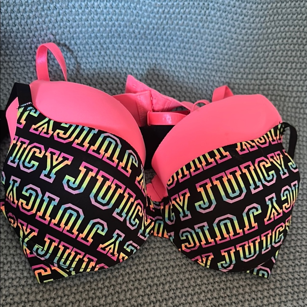 Juicy Couture Push-up Neon Pink and Black Rainbow Bra set of 2